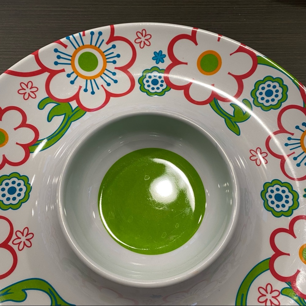 CROFTON Melamine Bright Florals on White‎ Chip & Dip Plate or Platter - Picture 2 of 6